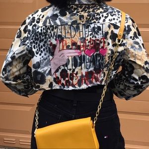 Hand painted wild heart animal print jacket